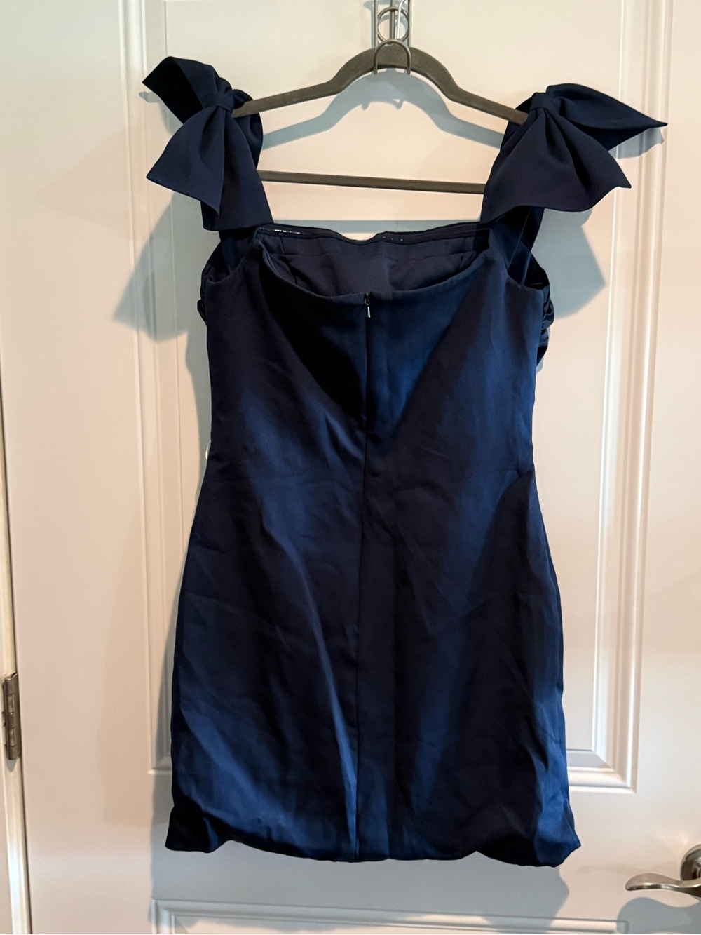 Stacees Navy Blue Crepe Bow Strap Mini Dress NWT Homecoming - Picture 3 of 9